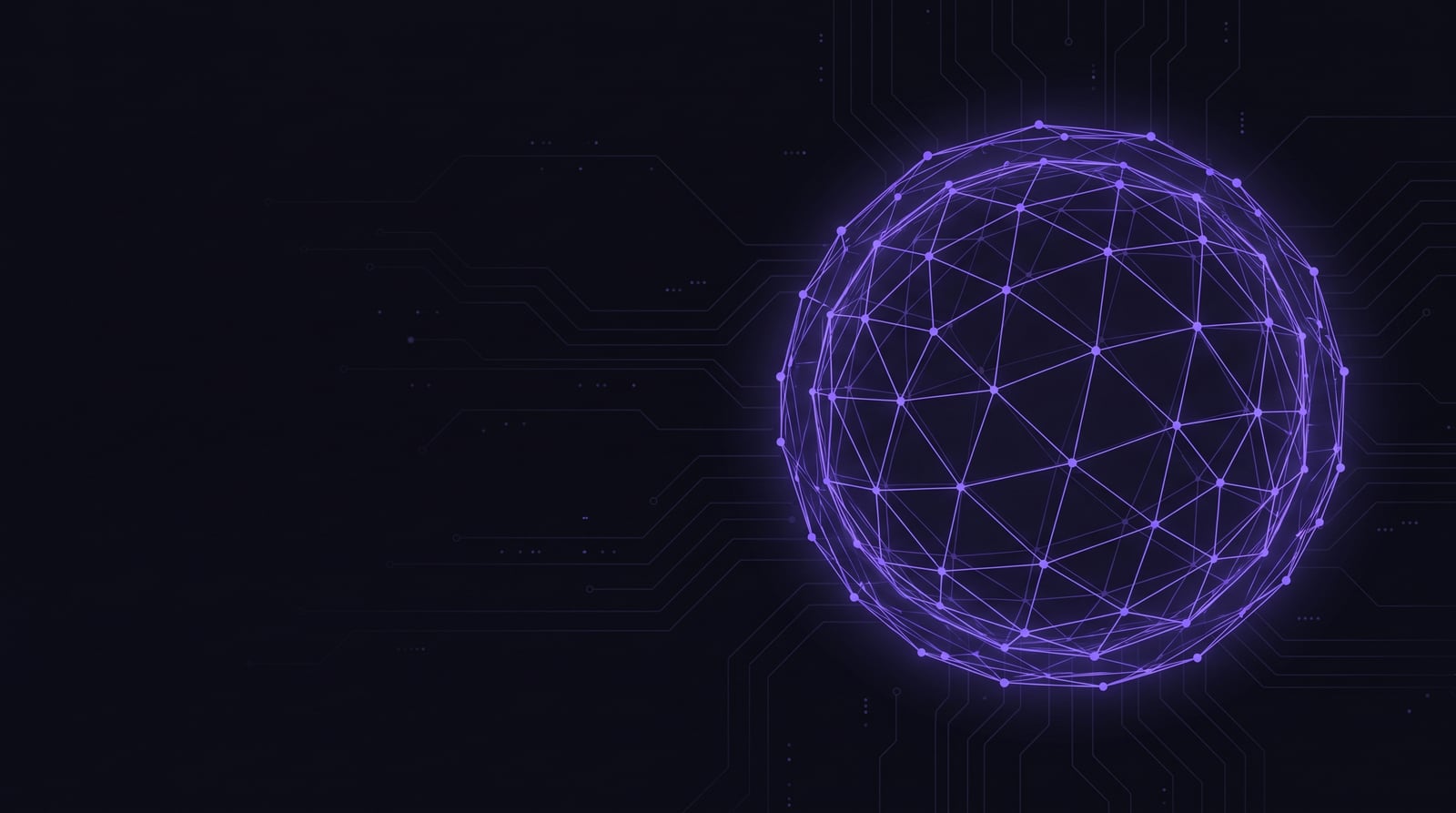 Abstract wireframe network sphere representing AI systems